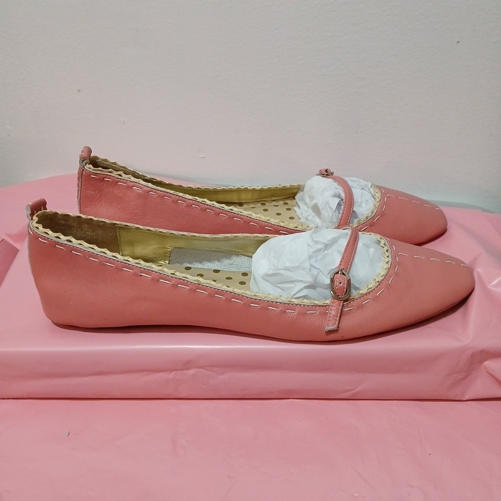 Poetic License London Women's Size 11 Pink Leather Ivory Lace Mary Jane Flats - Picture 2 of 9
